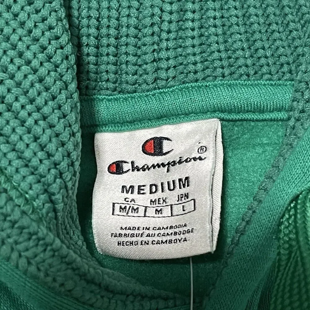 Champion Hoodie Mens Medium Green Yellow Varsity Style Colorblock Fleece Retro